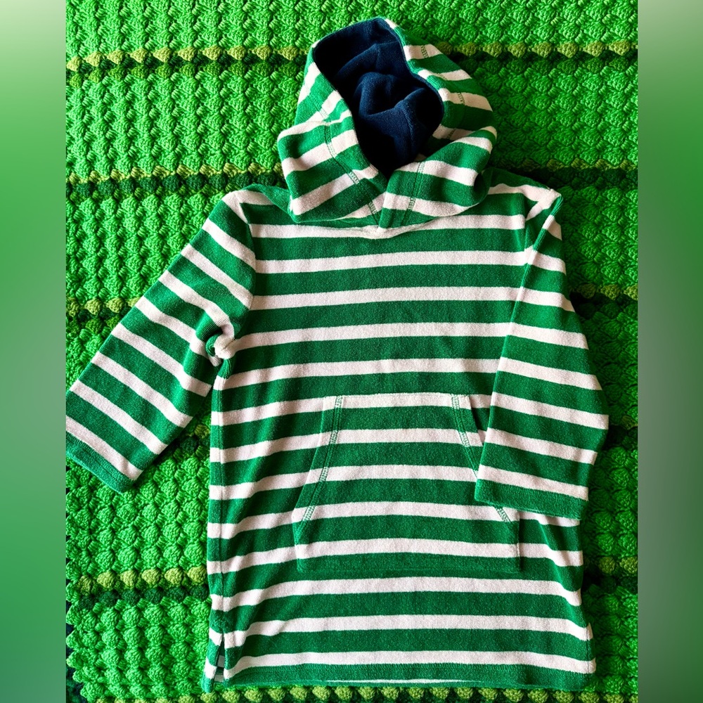 Mini Boden Green and White Striped Terry Swim Coverup